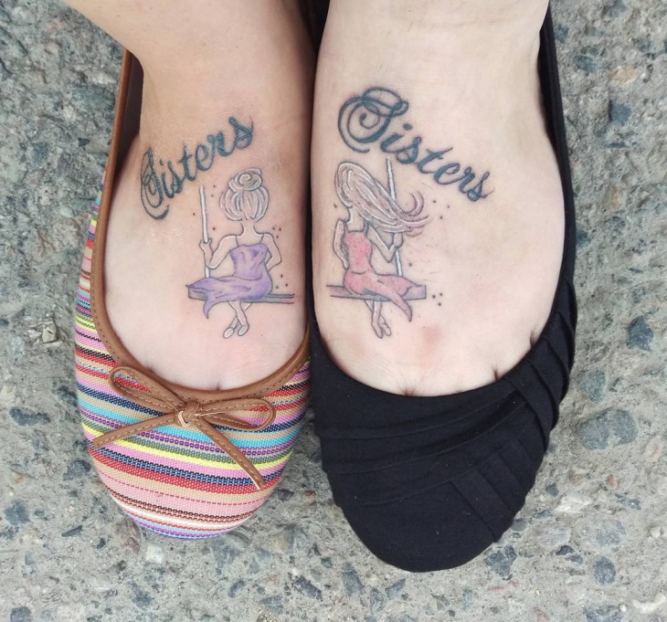 matching sister tattoo on foot