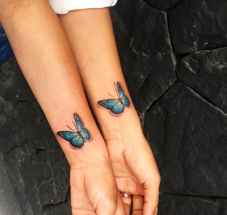 3d butterfly sister tattoo