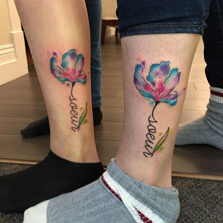watercolor sister flower tattoo