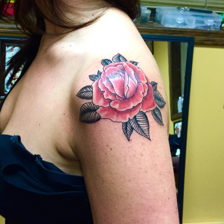 red rose shoulder tattoo