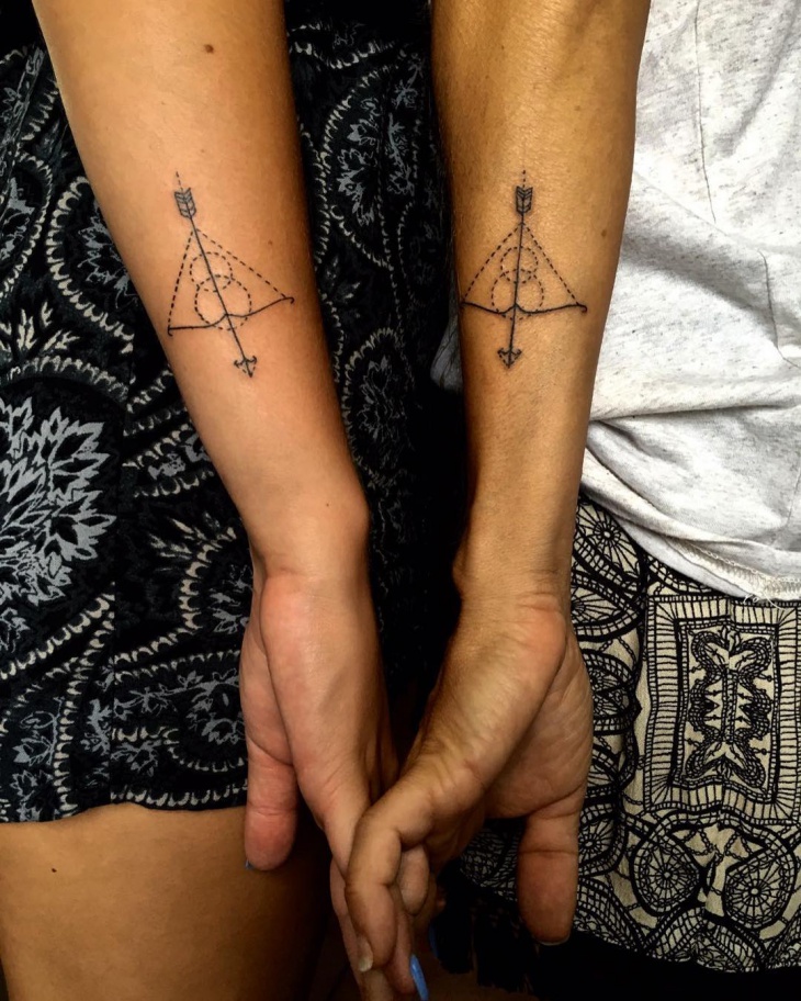 bow and arrow matching tattoo design