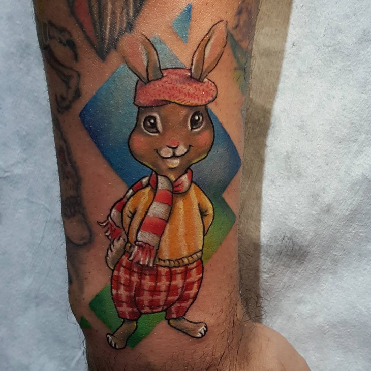 funny rabbit tattoo on hand