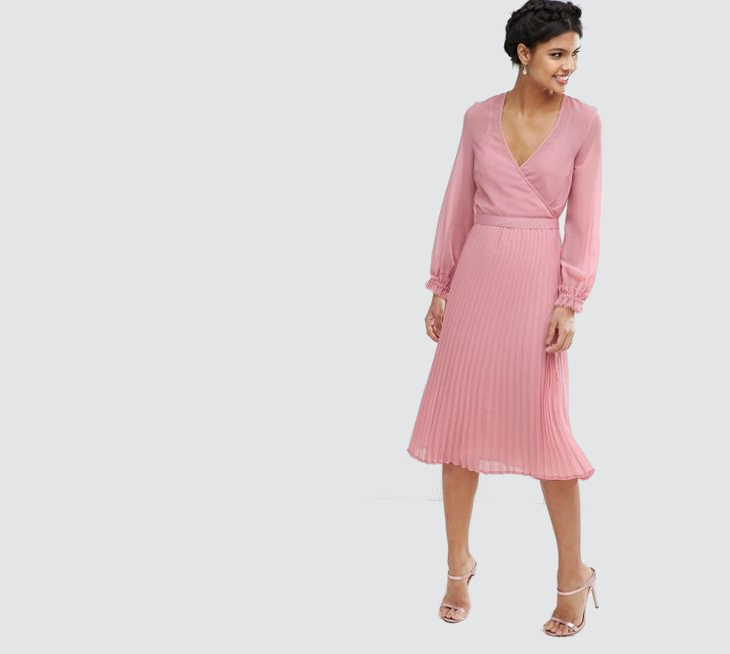pink long sleeve wrap dress for women