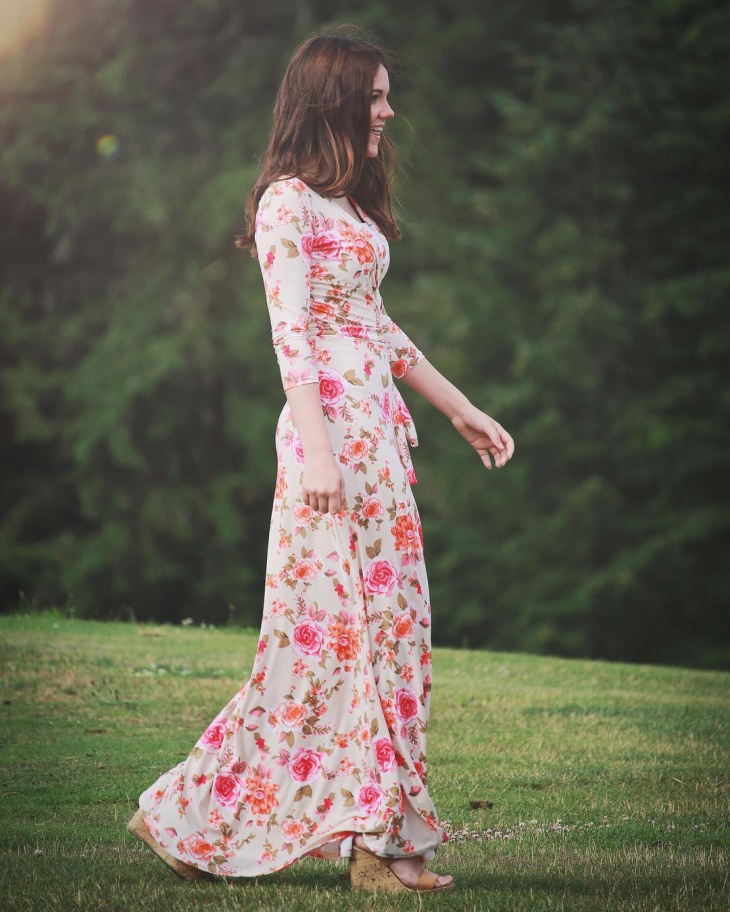 floral wrap dress with sleeves