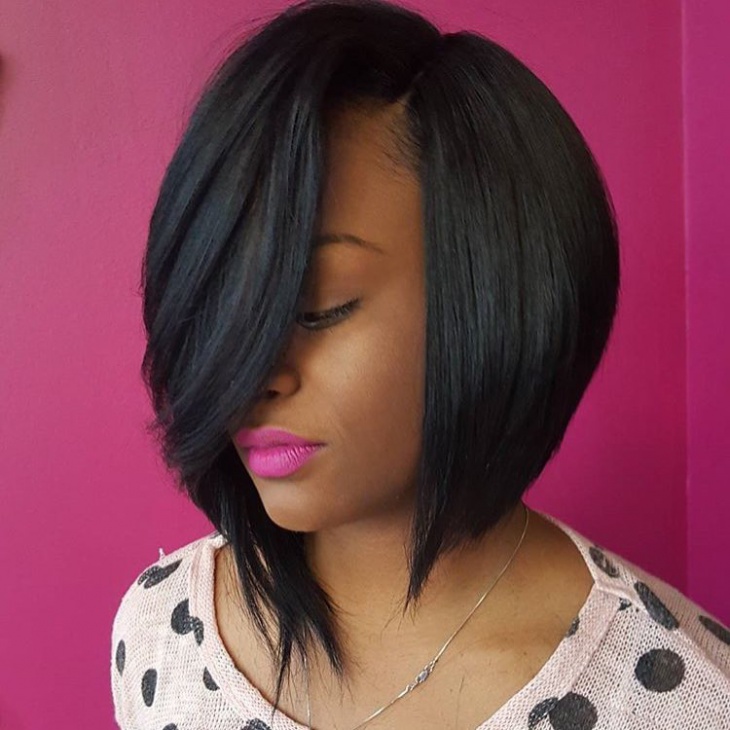 Curly Weave Hairstyles With Straight Bangs