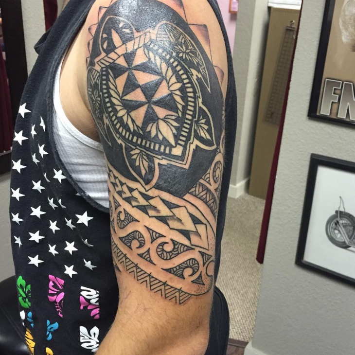 mens half sleeve polynesian tattoo design