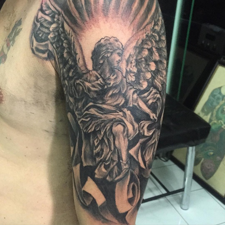 half sleeve guardian angel tattoo