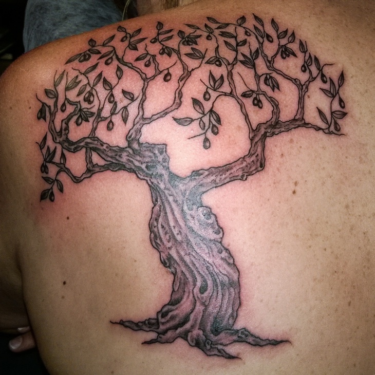 olive tree tattoo on back