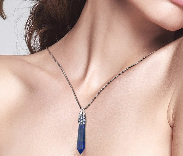 blue quartz crystal necklace