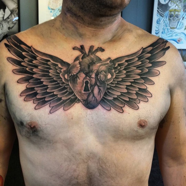 angel wings chest tattoo design