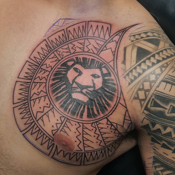 polynesian shoulder chest tattoo
