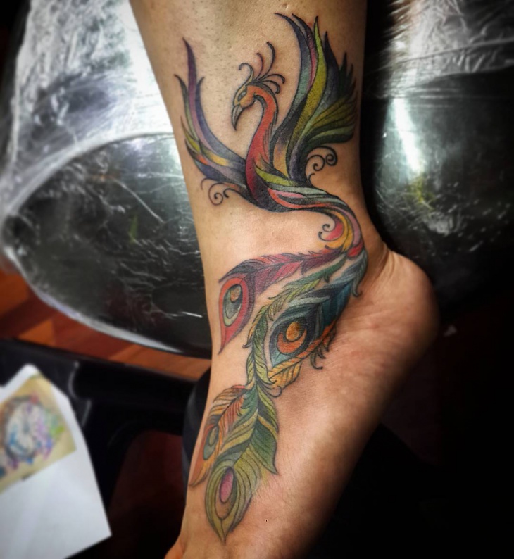 phoenix bird ankle tattoo