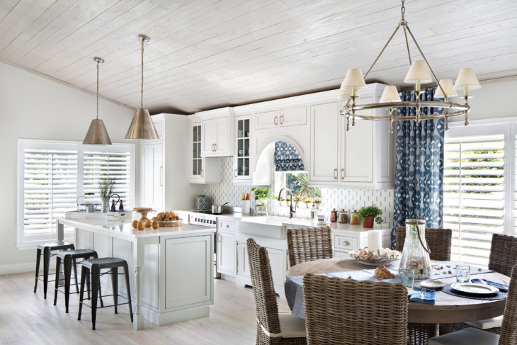 kitchen cottage beach eat curtain kitchens dining table designs coastal type open simple interiors lisa michael cozy bright every styles
