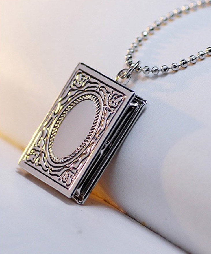silver square locket necklace