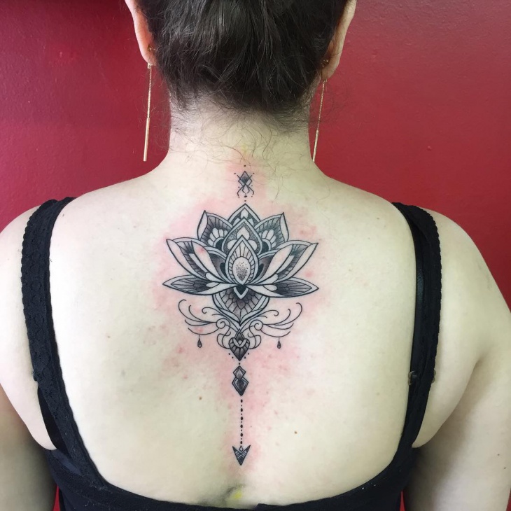 lotus flower back tattoo for women