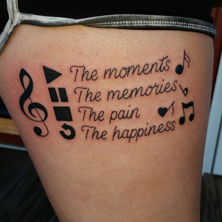 music note thigh tattoo