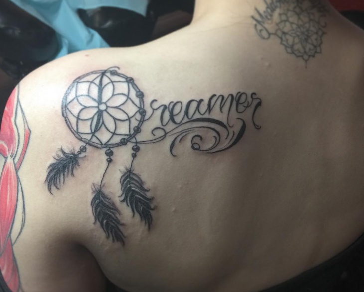 dreamcatcher shoulder tattoo for women