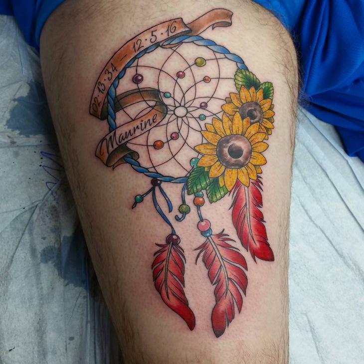 sun flower dreamcatcher tattoo