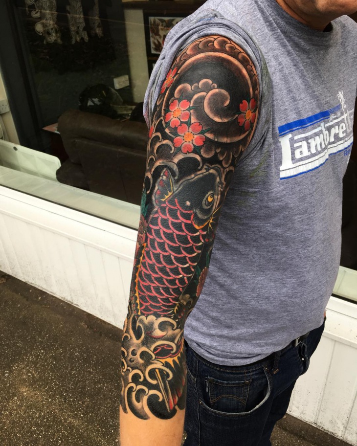 koi fish full sleeve tattoo design