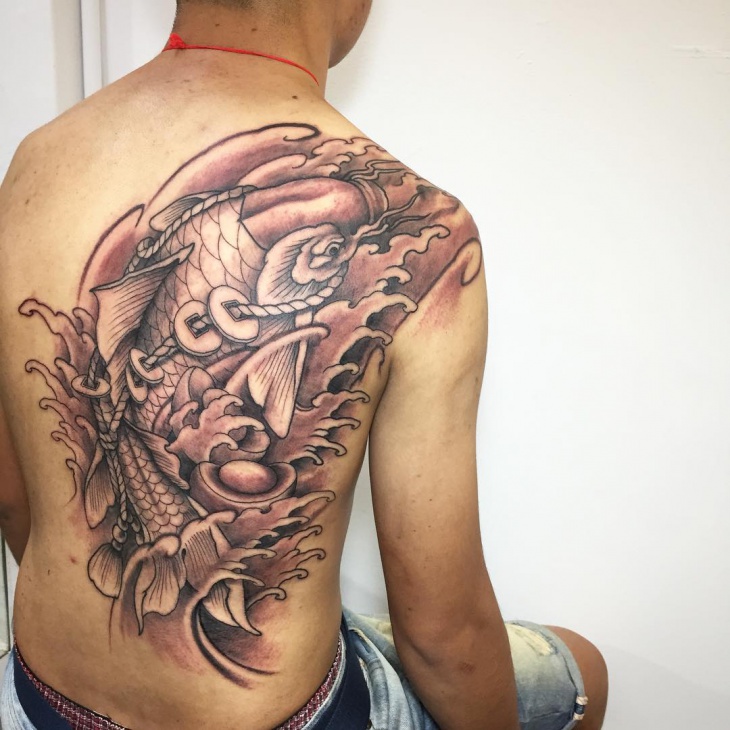 koi fish full tattoo on back