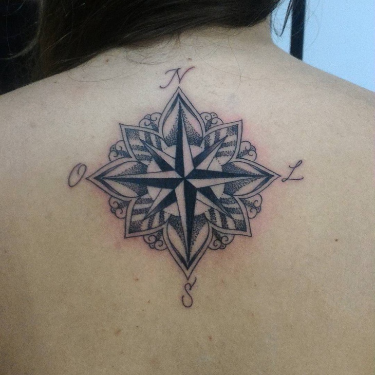 compass star tattoo on back