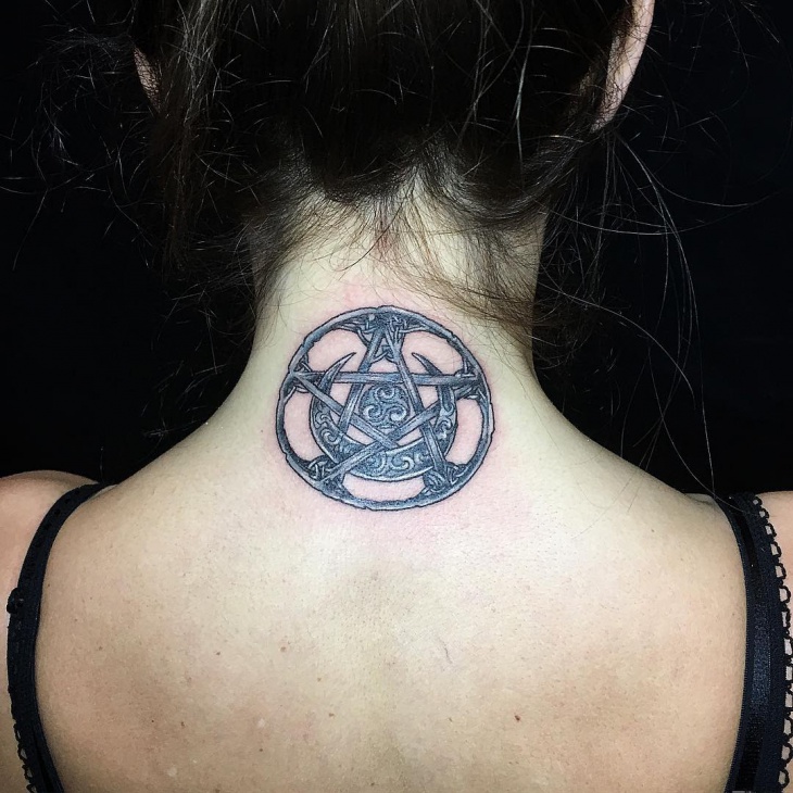 celtic star tattoo on neck