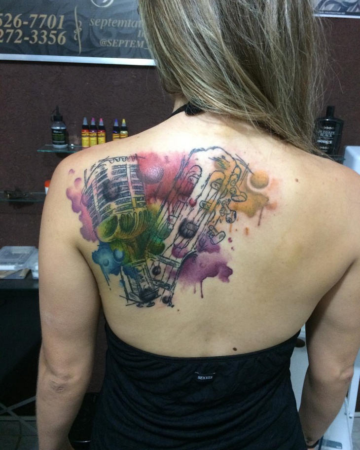 watercolor music tattoo for women