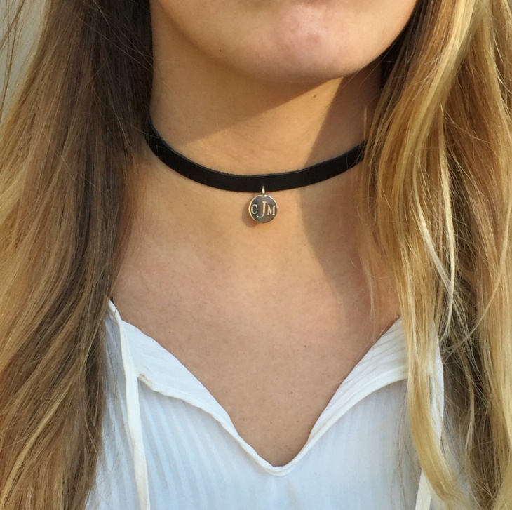 monogram leather choker necklace