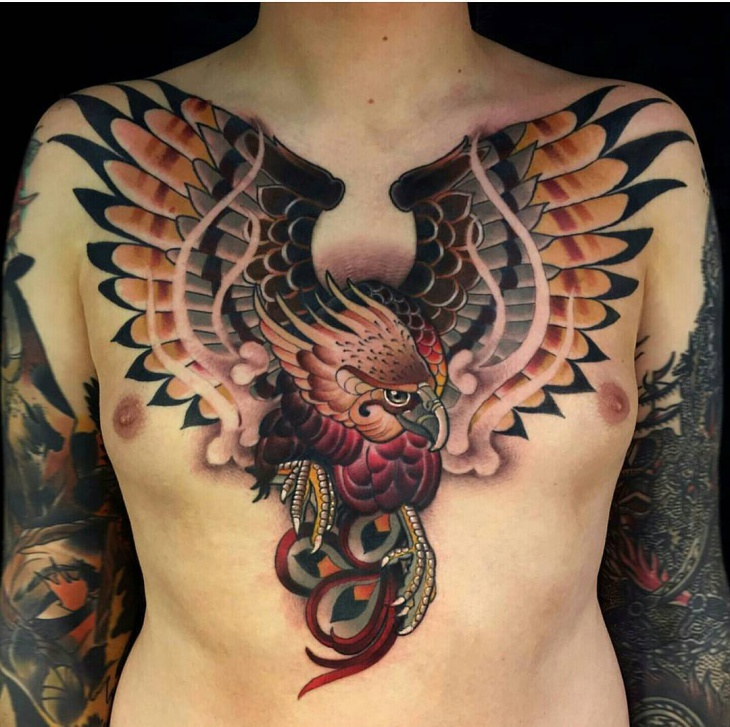 phoenix bird chest tattoo