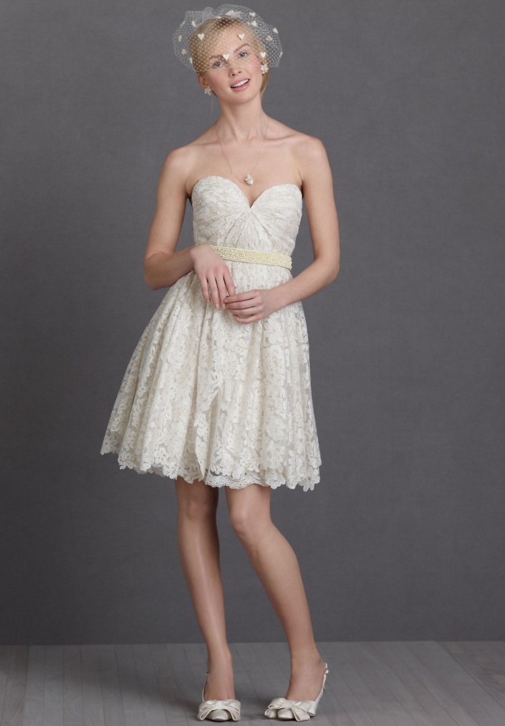 short strapless lace wedding dress