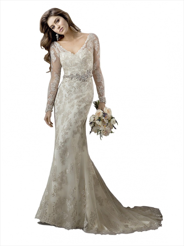 long sleeve lace sheath wedding dress