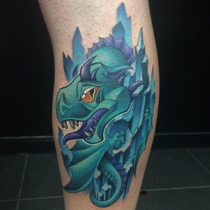 dragon leg blue tattoo