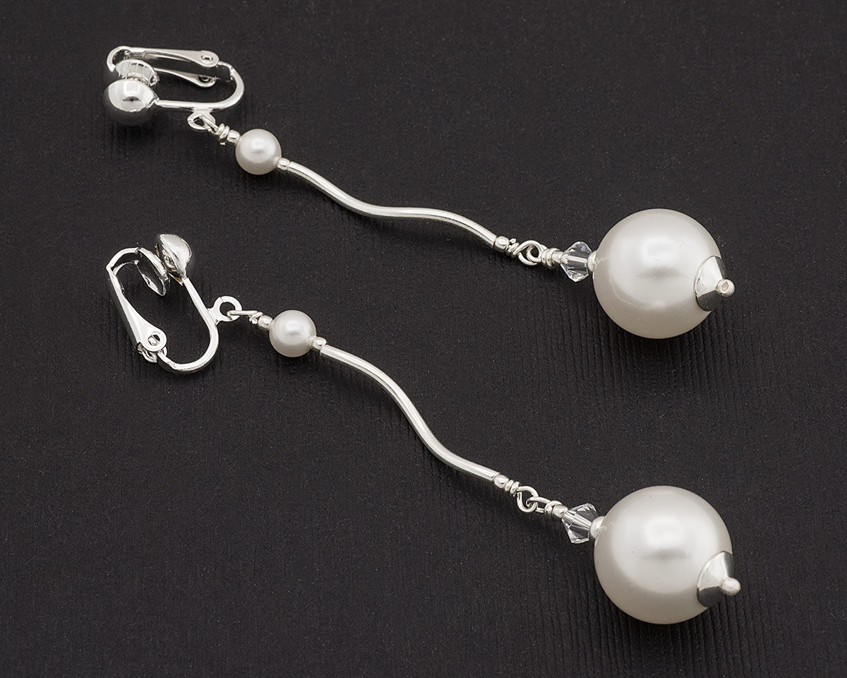 white clip on pearl earrings