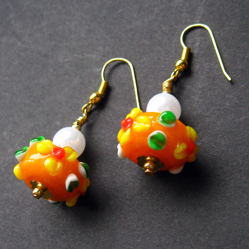 orange pearl dangle earrings