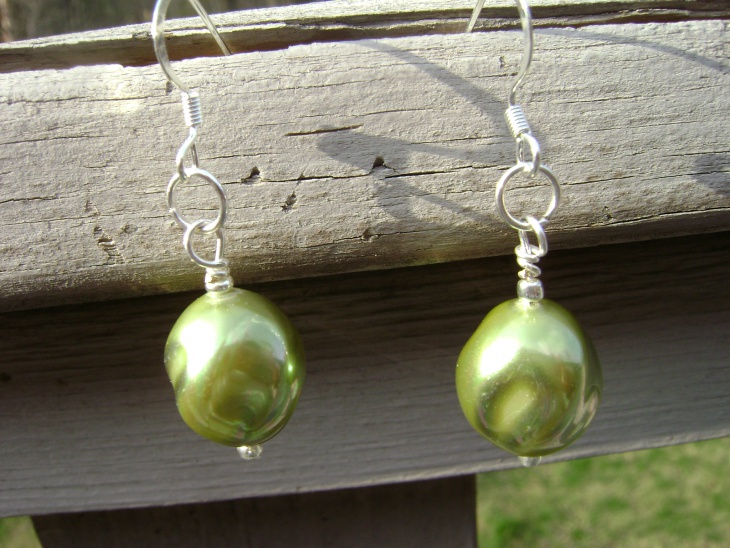 green pearl dangle earrings