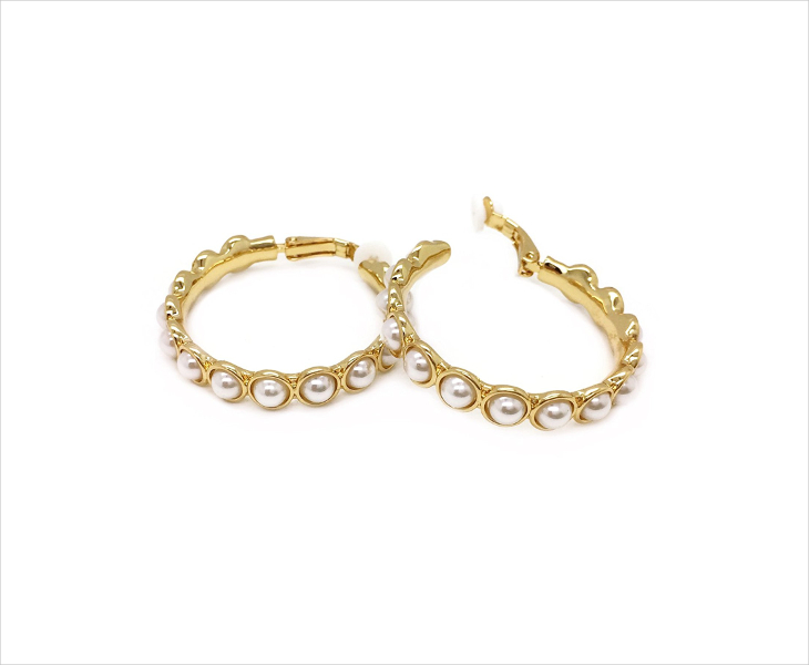 pearl hoop clip on earrings