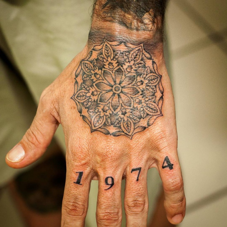 mandala hand tattoo on hand