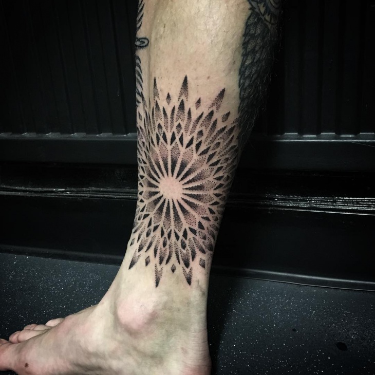 mandala leg tattoo for men