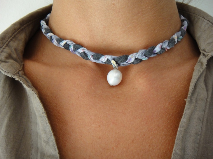 pearl choker leather necklace