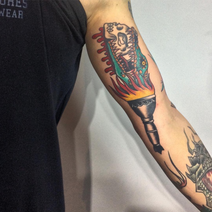 geometric arm skull tattoo