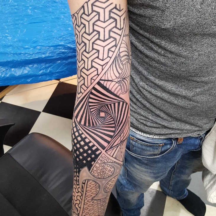 geometric pattern tattoo on sleeve