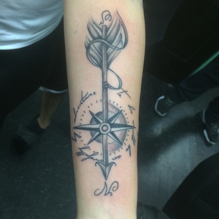 arrow compass tattoo for men
