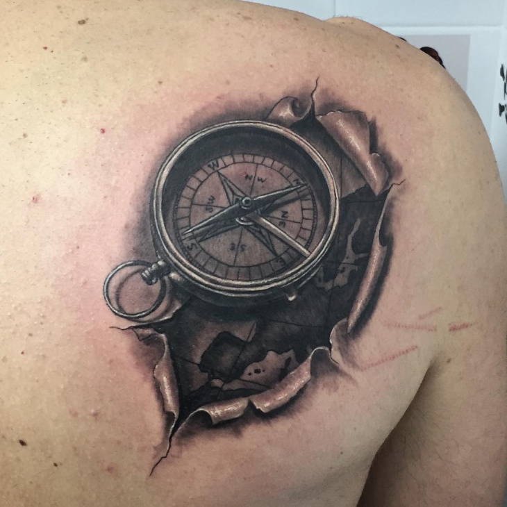 compass back shoulder tattoo