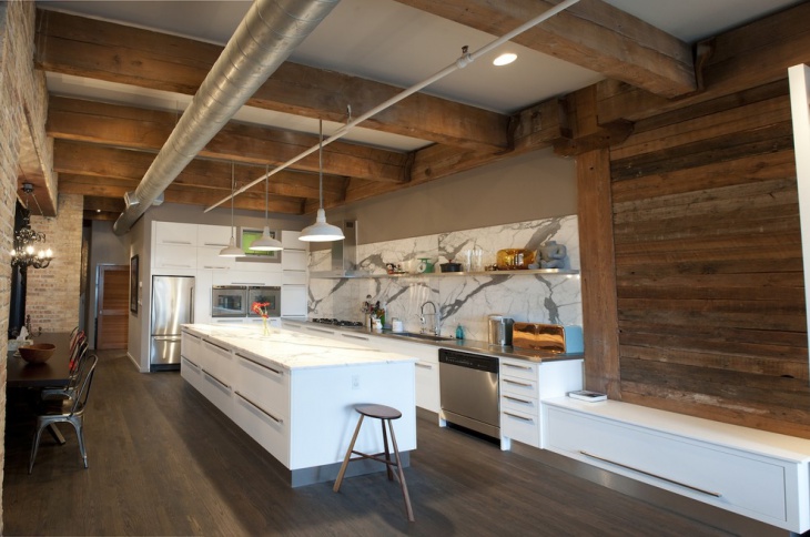 modern rustic kitchen with white cabinets
