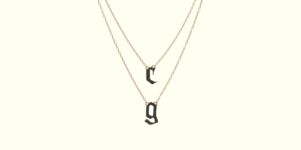 gothic letter necklace with pave block diamonds 