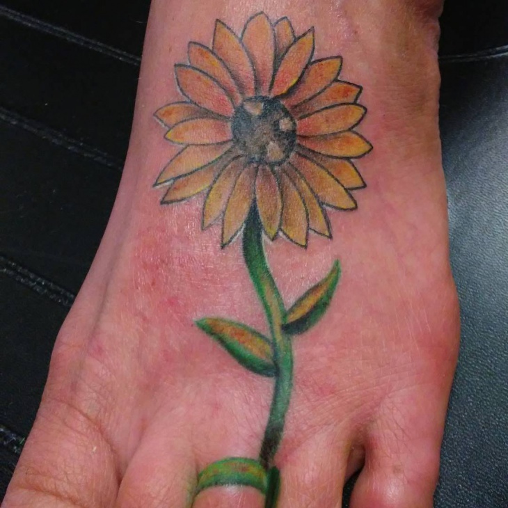 sunflower foot tattoo for men
