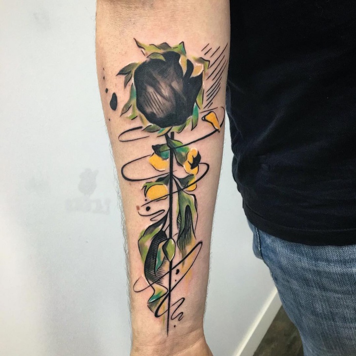 sunflower wrist tattoo for men