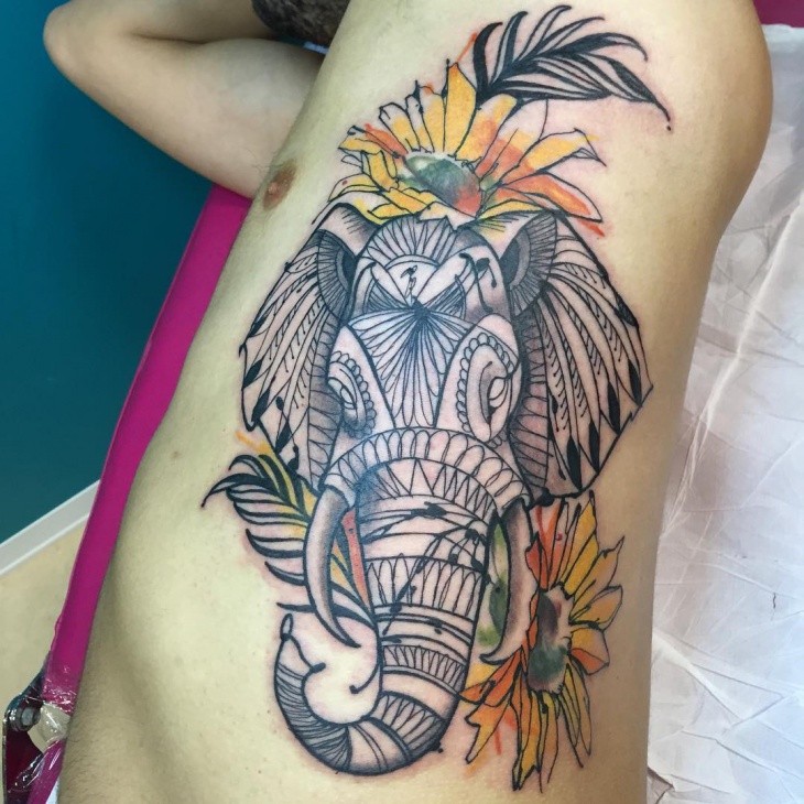 traditional sunflower side tattoo