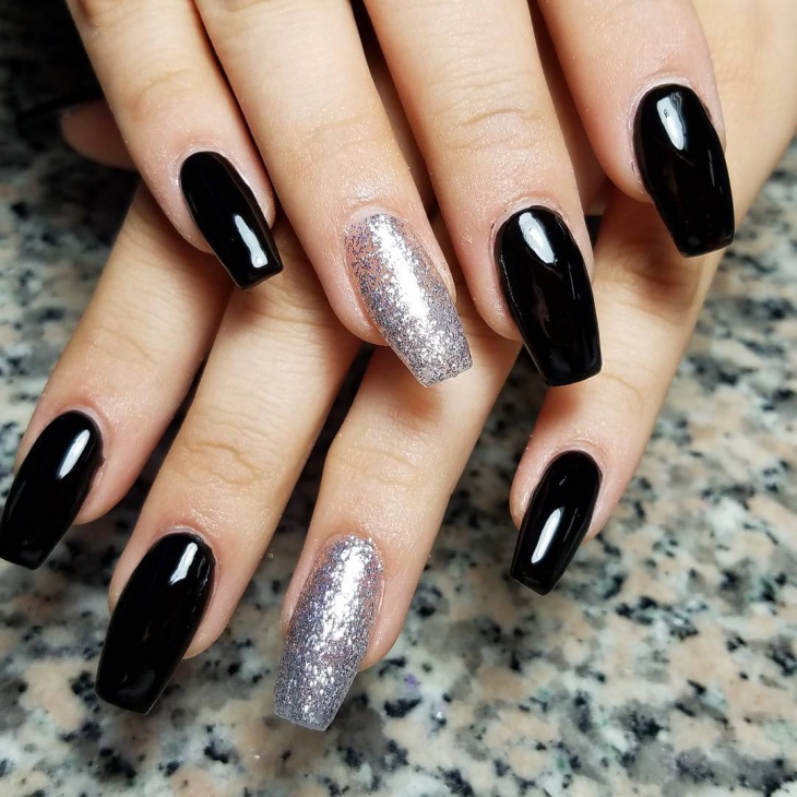 glitter black coffin nails