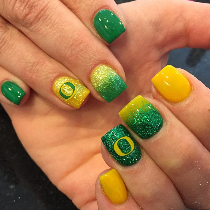 green and yellow short coffin nails